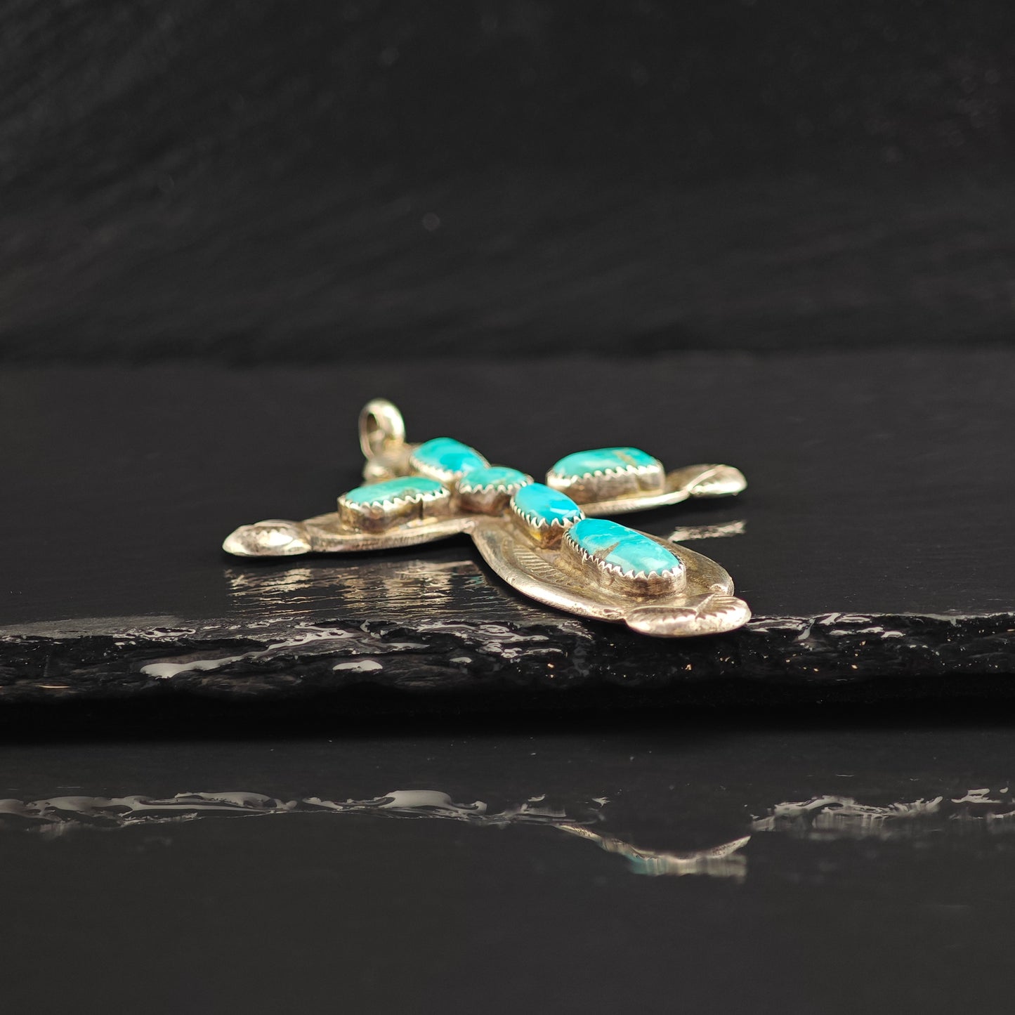 Zuni Turquoise Cross Sterling Silver Pendant Horace Iule P3001