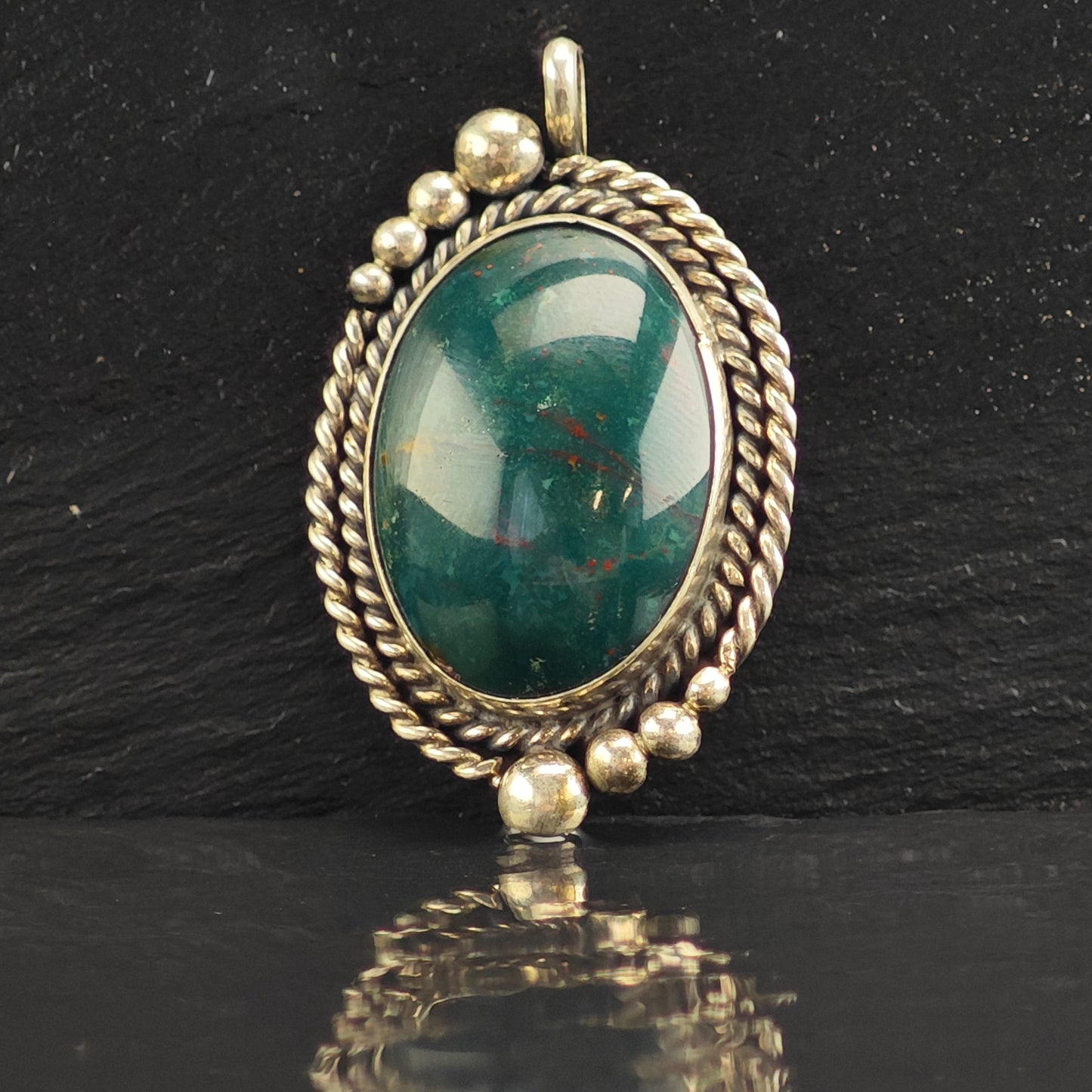 Green Bloodstone Sterling Silver Pendant P3003