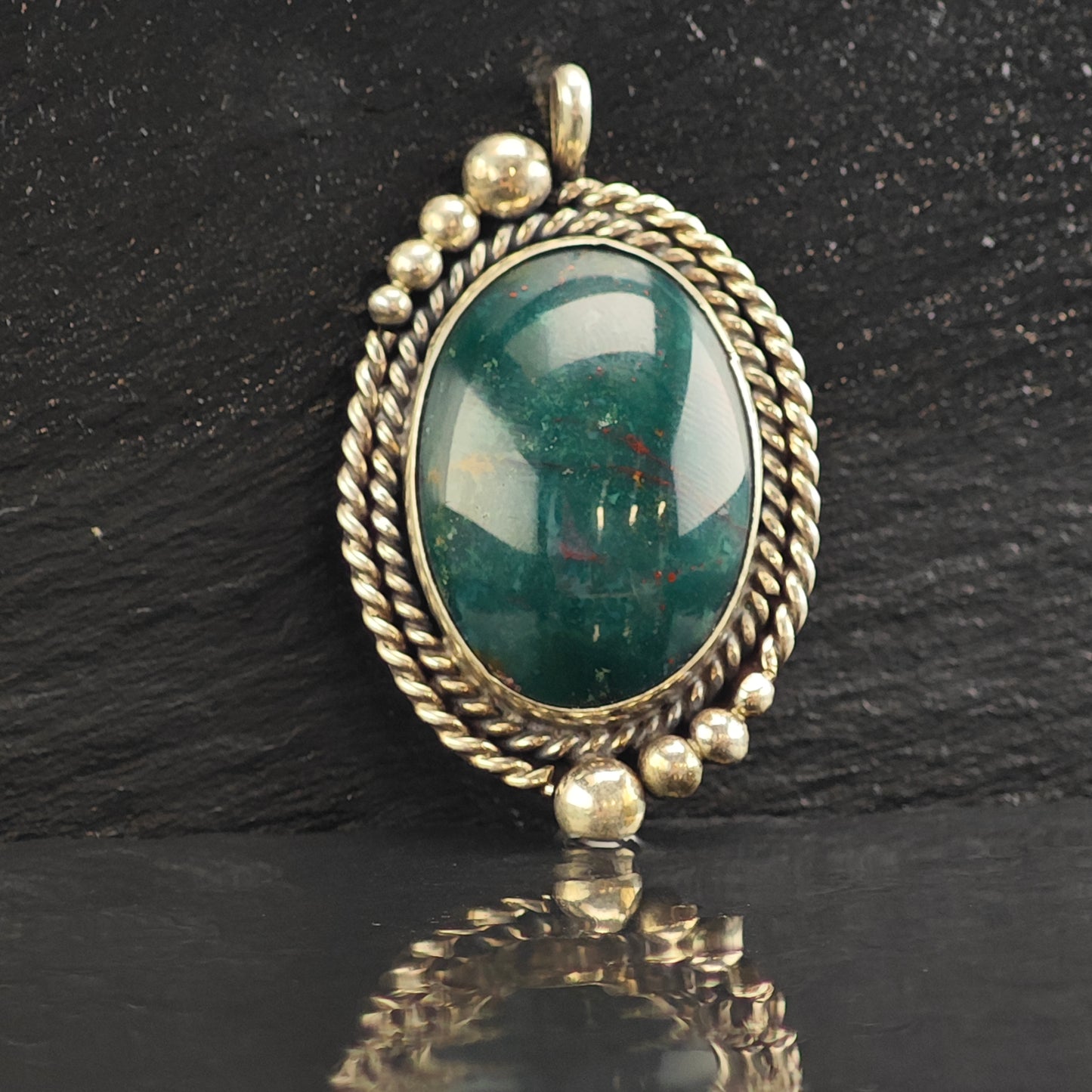 Green Bloodstone Sterling Silver Pendant P3003