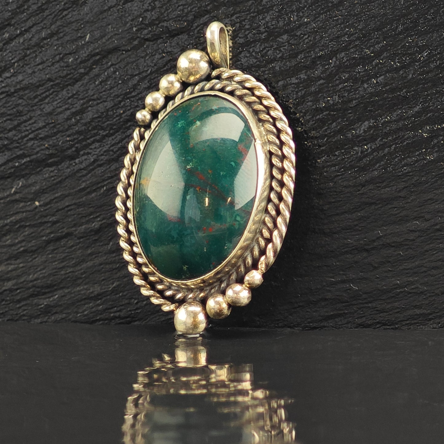 Green Bloodstone Sterling Silver Pendant P3003
