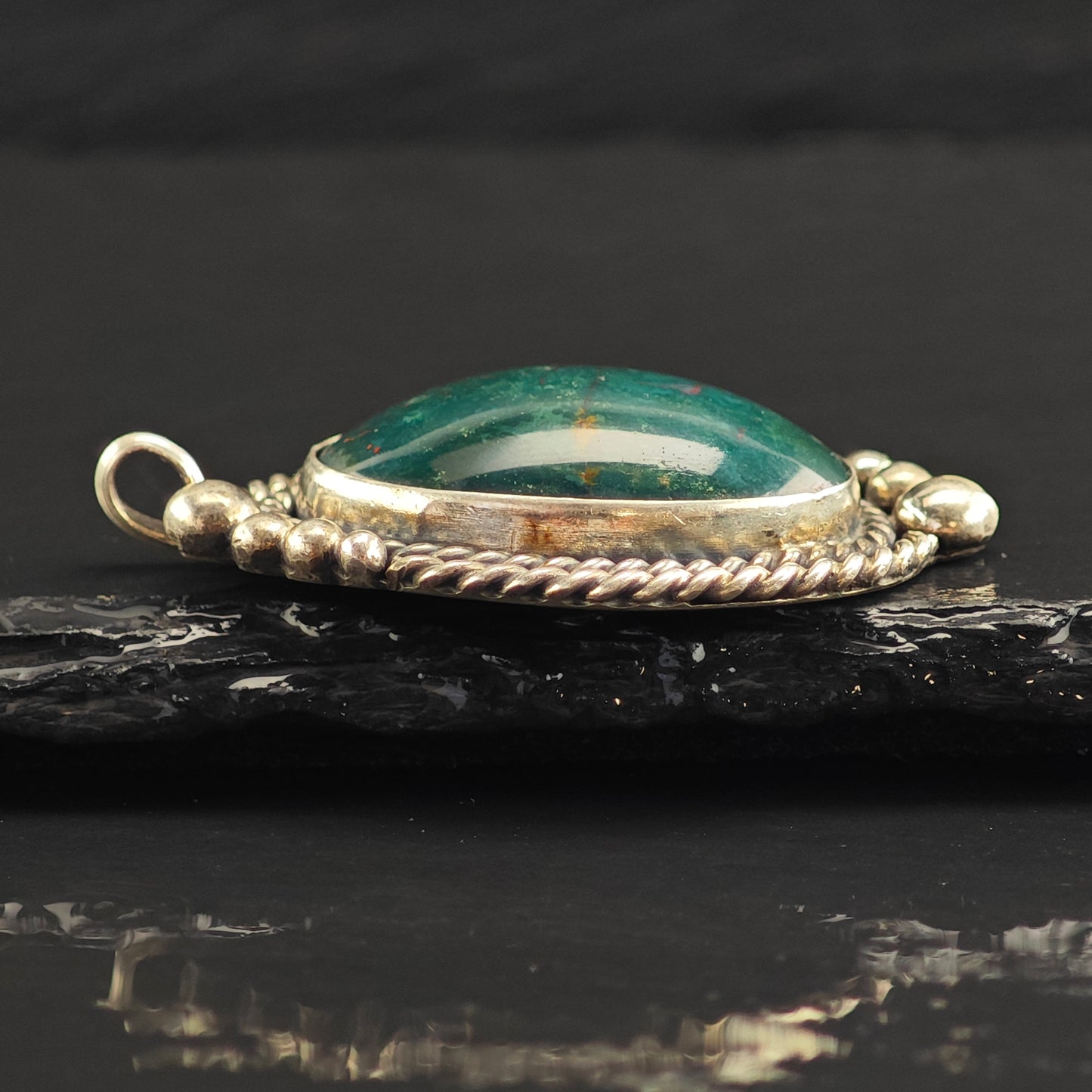 Green Bloodstone Sterling Silver Pendant P3003