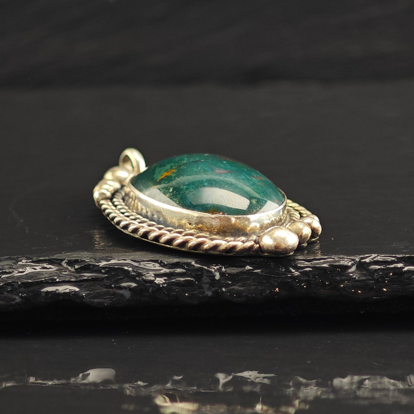 Green Bloodstone Sterling Silver Pendant P3003