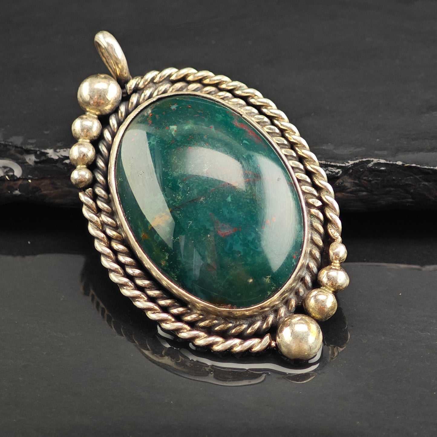 Green Bloodstone Sterling Silver Pendant P3003
