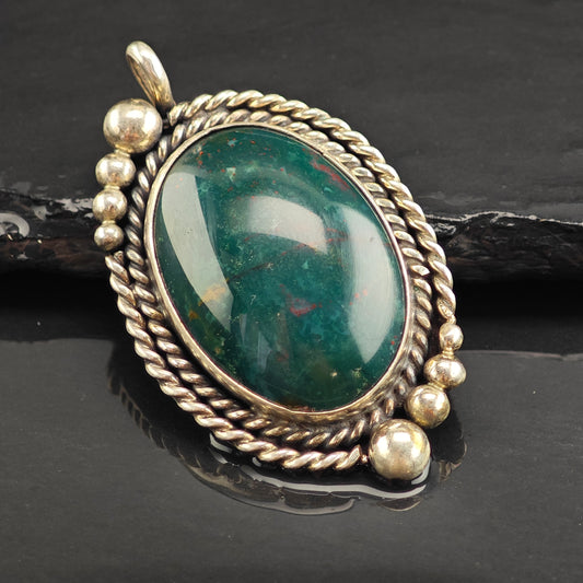 Green Bloodstone Sterling Silver Pendant P3003