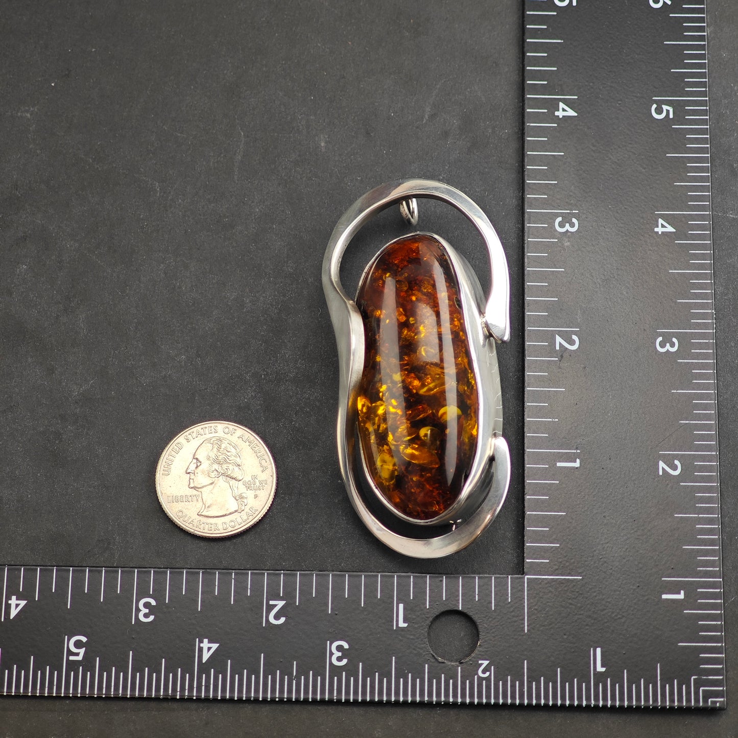 Very Large Amber Swirl Sterling Silver Pendant & Brooch P2988