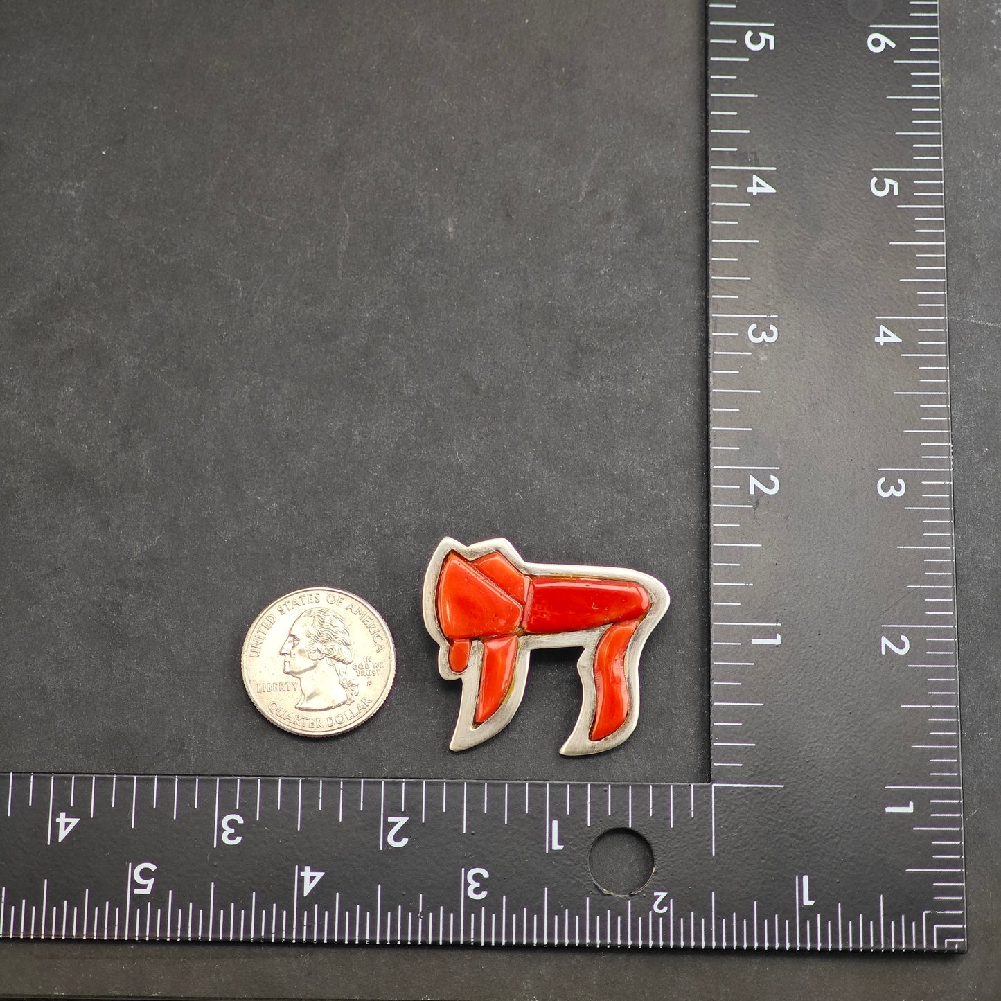 Chai Coral Inlay Sterling Silver Pendant P2991