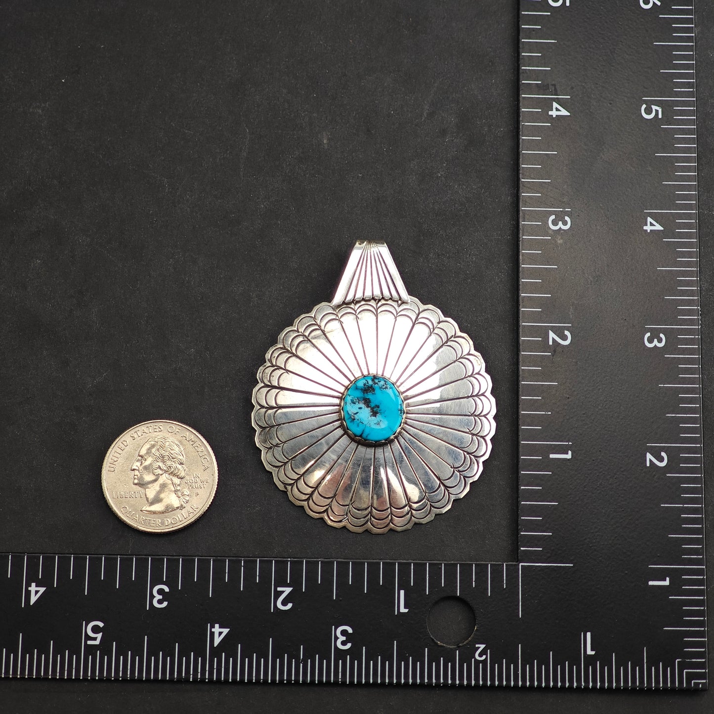 Native Concho Turquoise Sterling Silver Pendant P2994