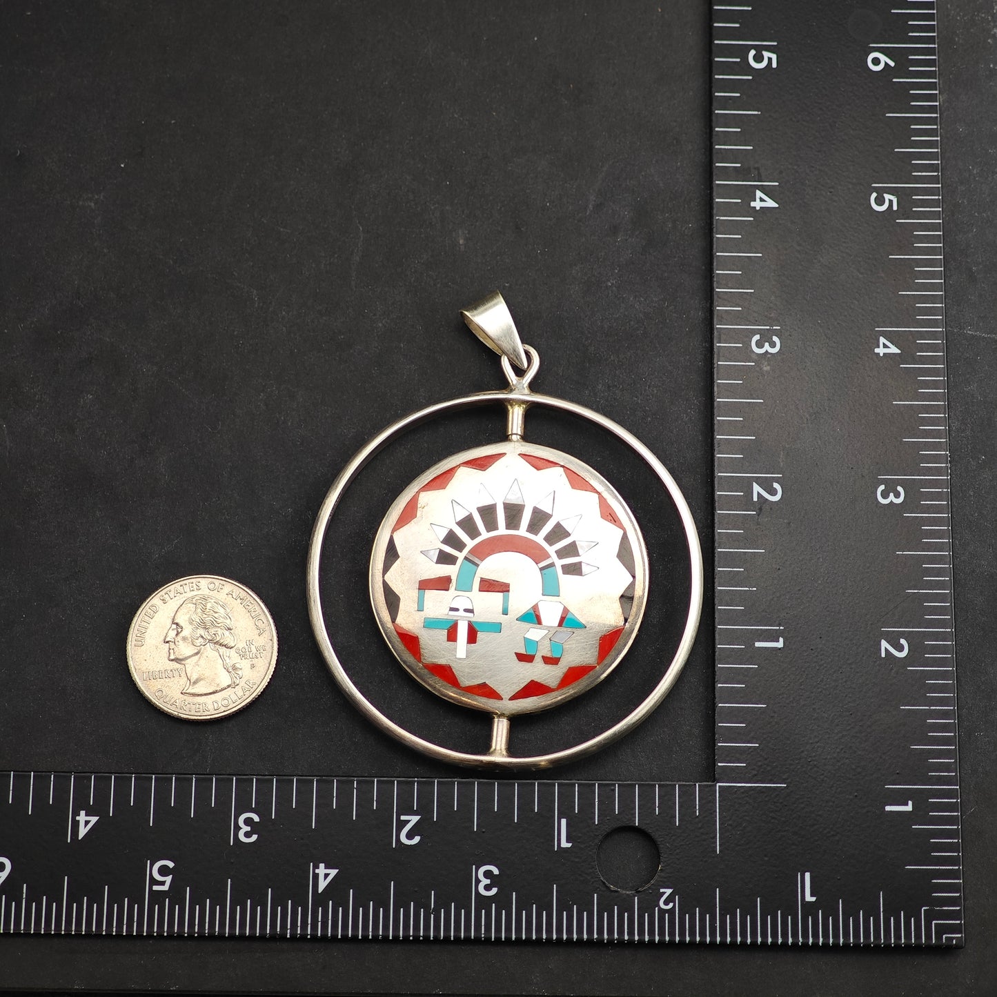 Zuni Spinning Sunface Sterling Silver Pendant Fred Natachu P3000