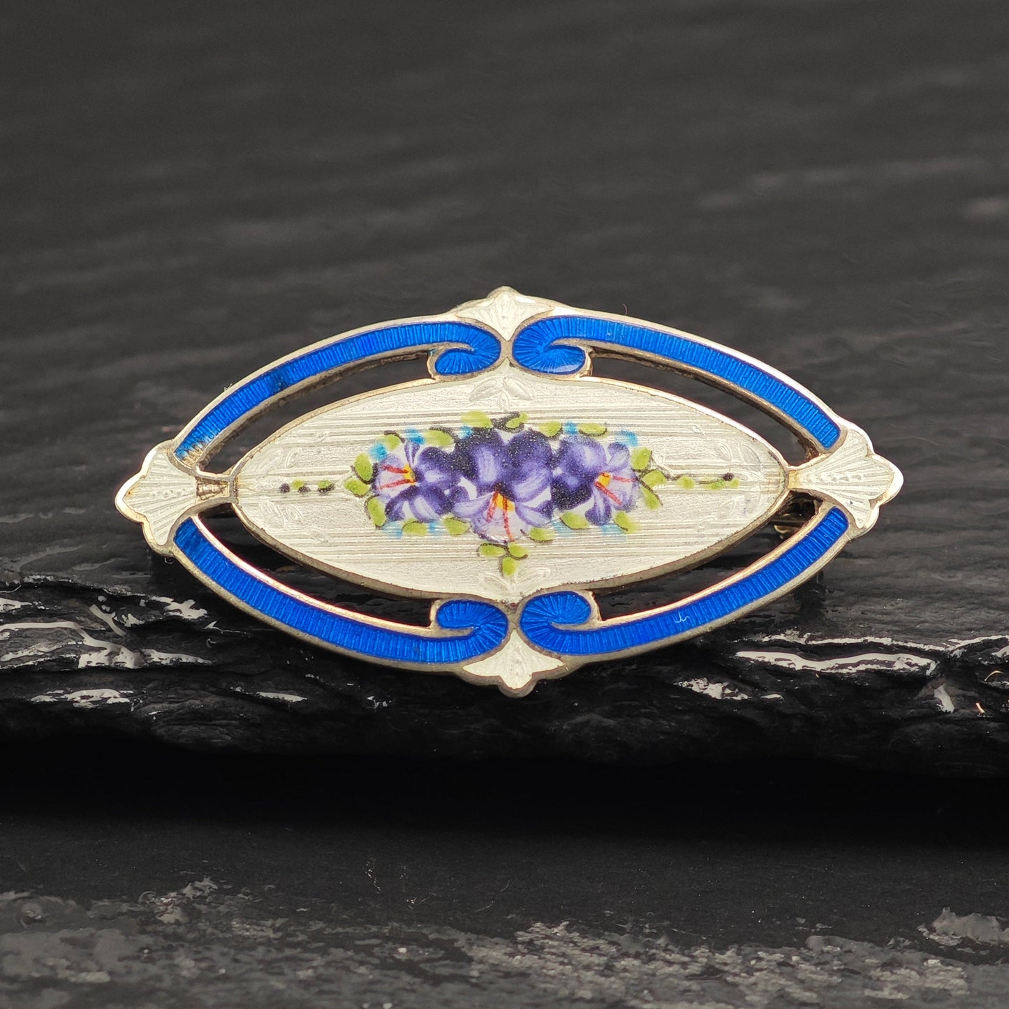 AS IS, Enamel Sterling Silver Floral Brooch B2202