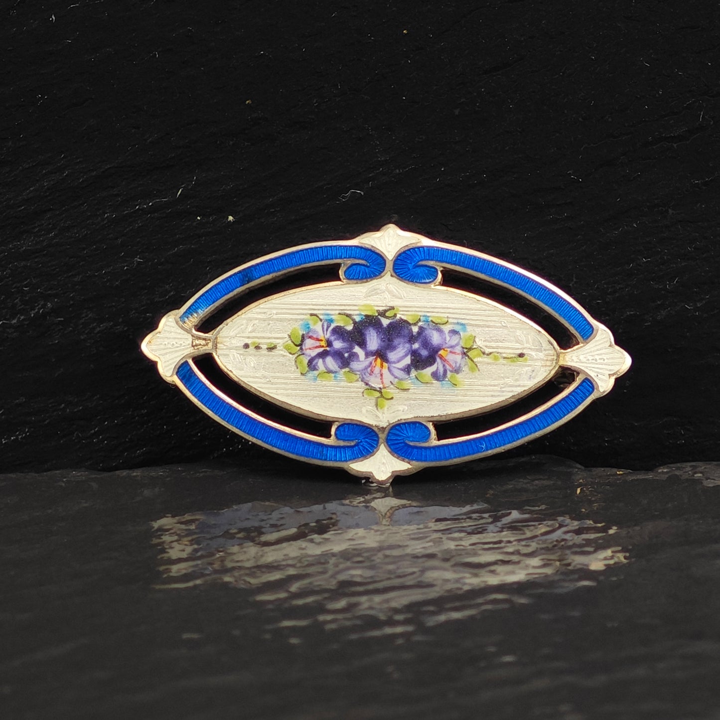 AS IS, Enamel Sterling Silver Floral Brooch B2202