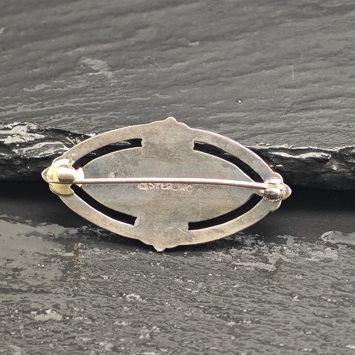 AS IS, Enamel Sterling Silver Floral Brooch B2202