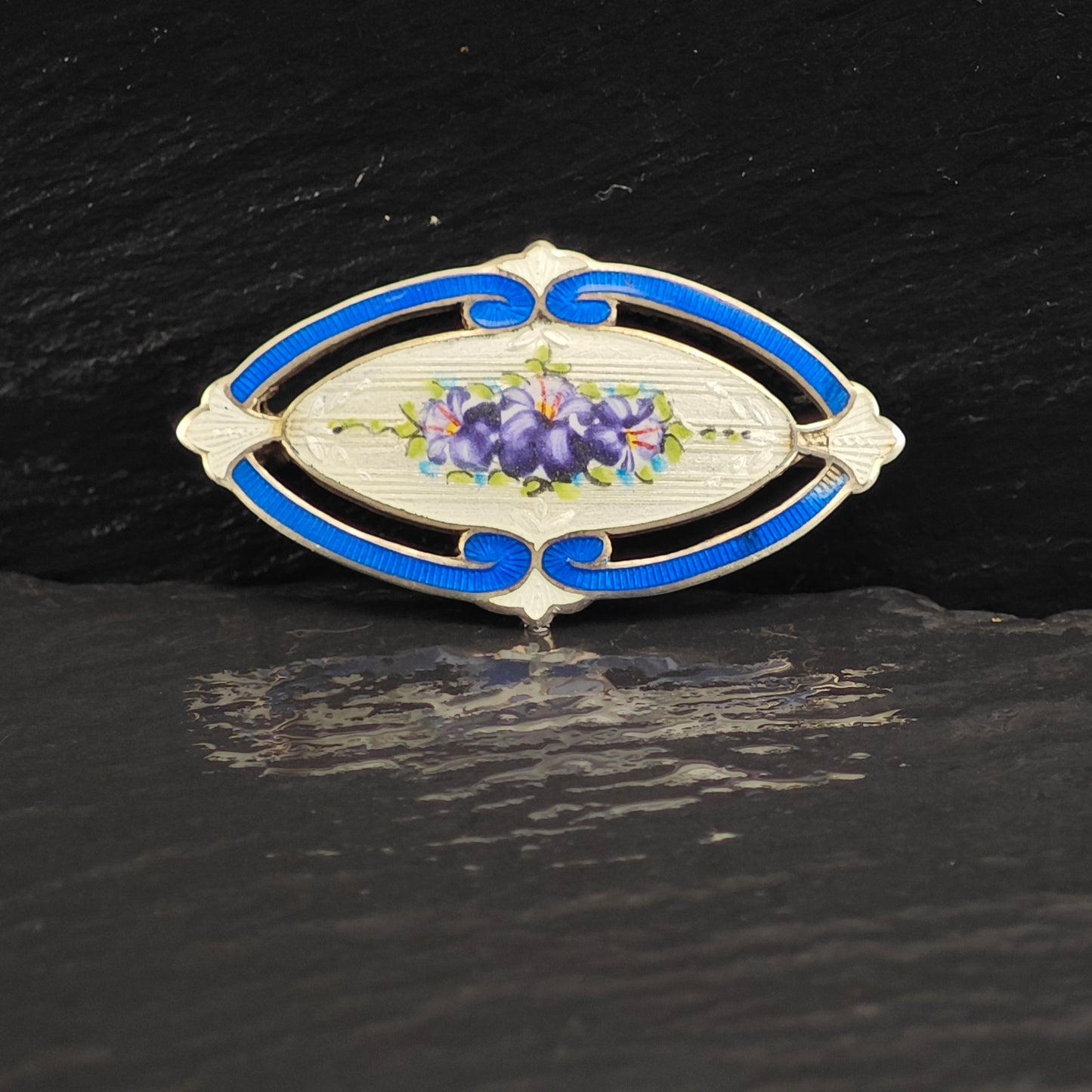 AS IS, Enamel Sterling Silver Floral Brooch B2202