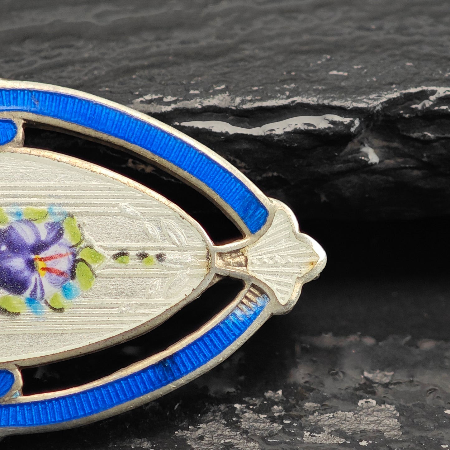 AS IS, Enamel Sterling Silver Floral Brooch B2202