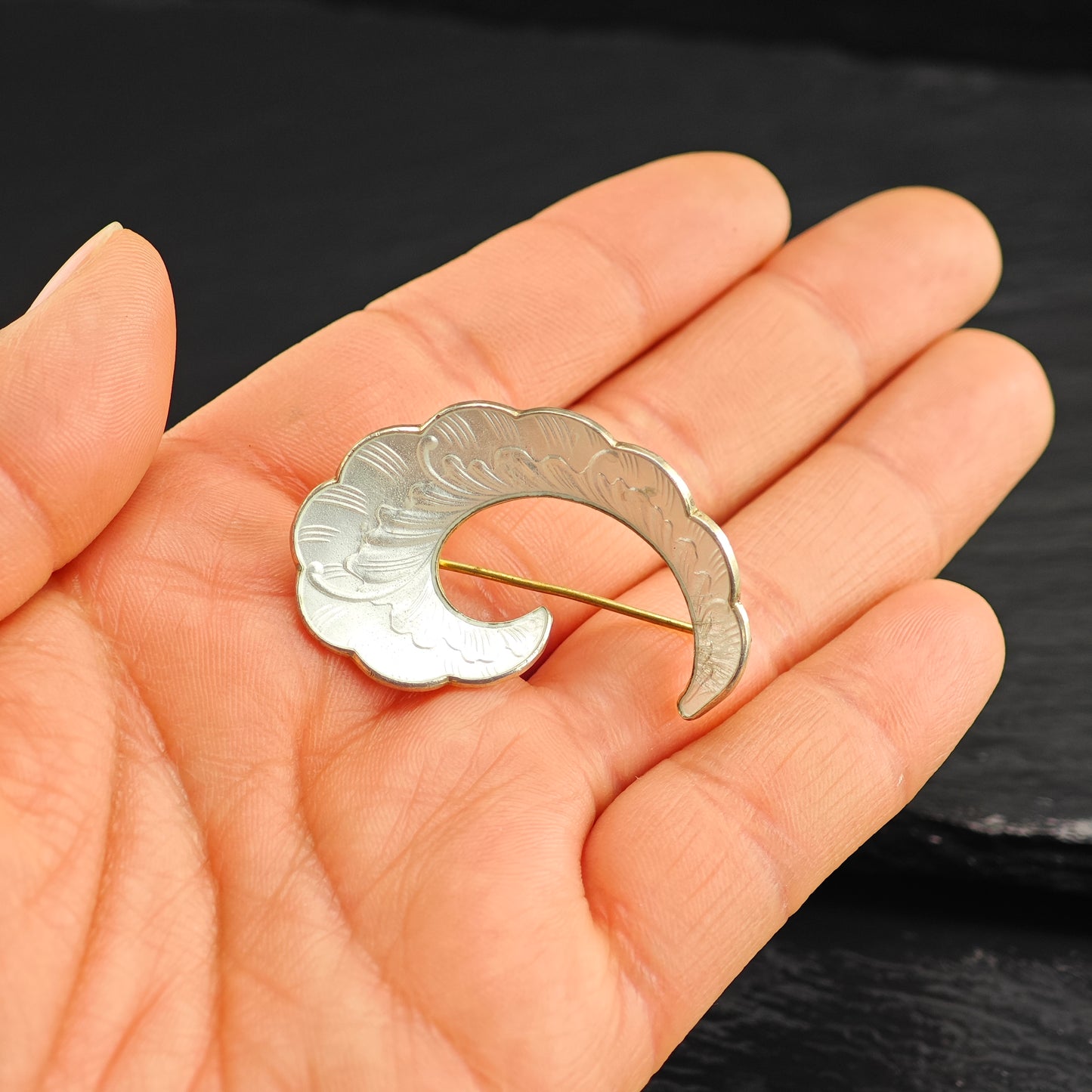 Norway, White Enamel Swirl Sterling Silver Brooch B2204