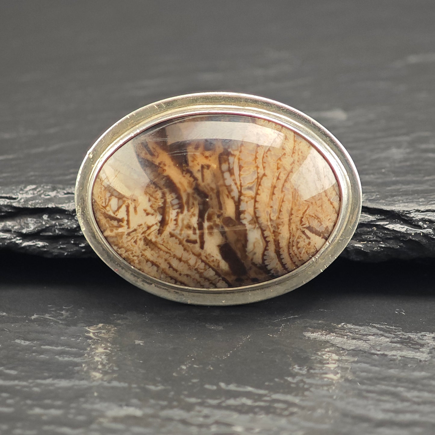 Artist Oval Brown Gemstone, Sterling Silver Brooch B2205