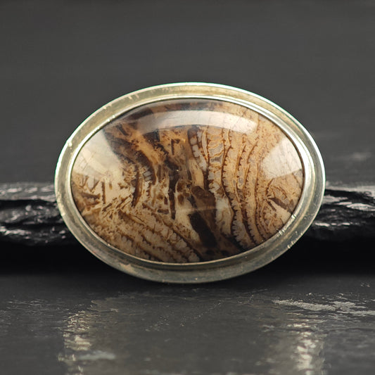Artist Oval Brown Gemstone, Sterling Silver Brooch B2205