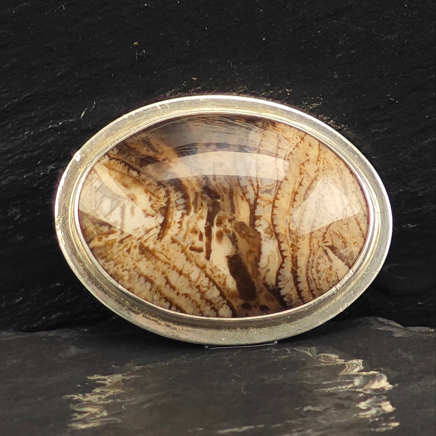 Artist Oval Brown Gemstone, Sterling Silver Brooch B2205