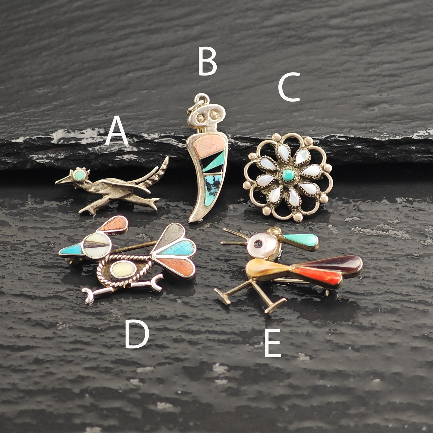 Choice of Native American Multi-Stone Inlay Sterling Silver Brooch B2215