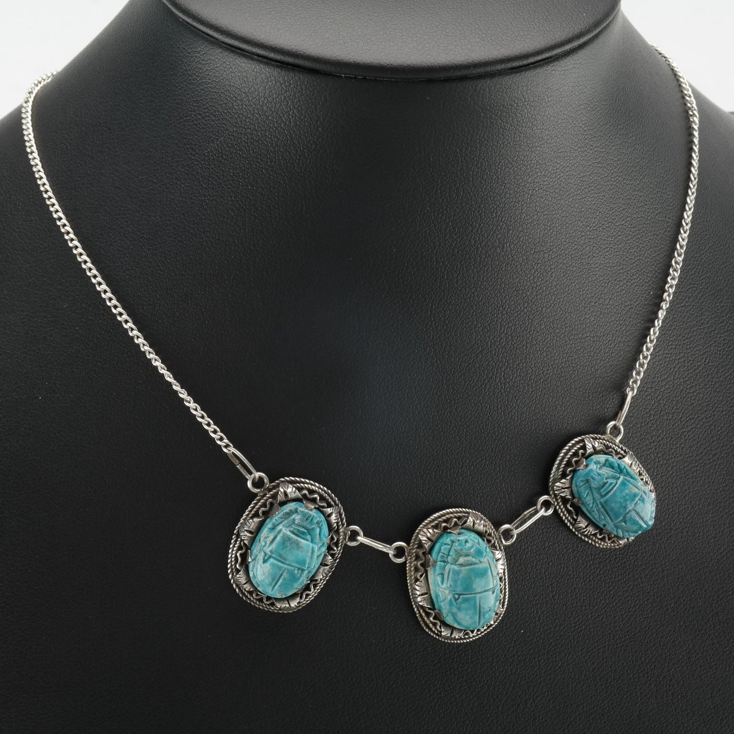 Archeological Revival Scarab Sterling Silver Necklace N2427