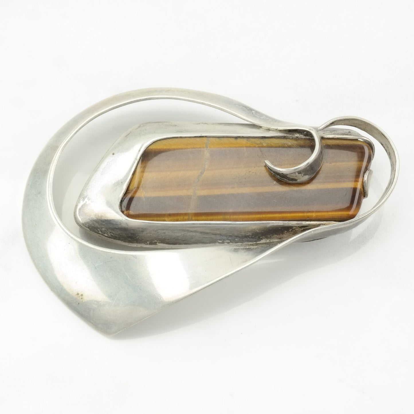 RWW Sterling Silver Brooch Abstract Brown Tiger's Eye