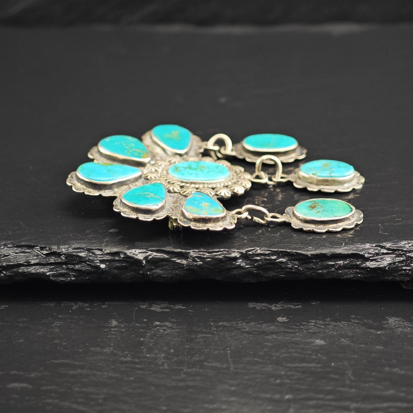 Historic, Native American Turquoise Sterling Silver Brooch