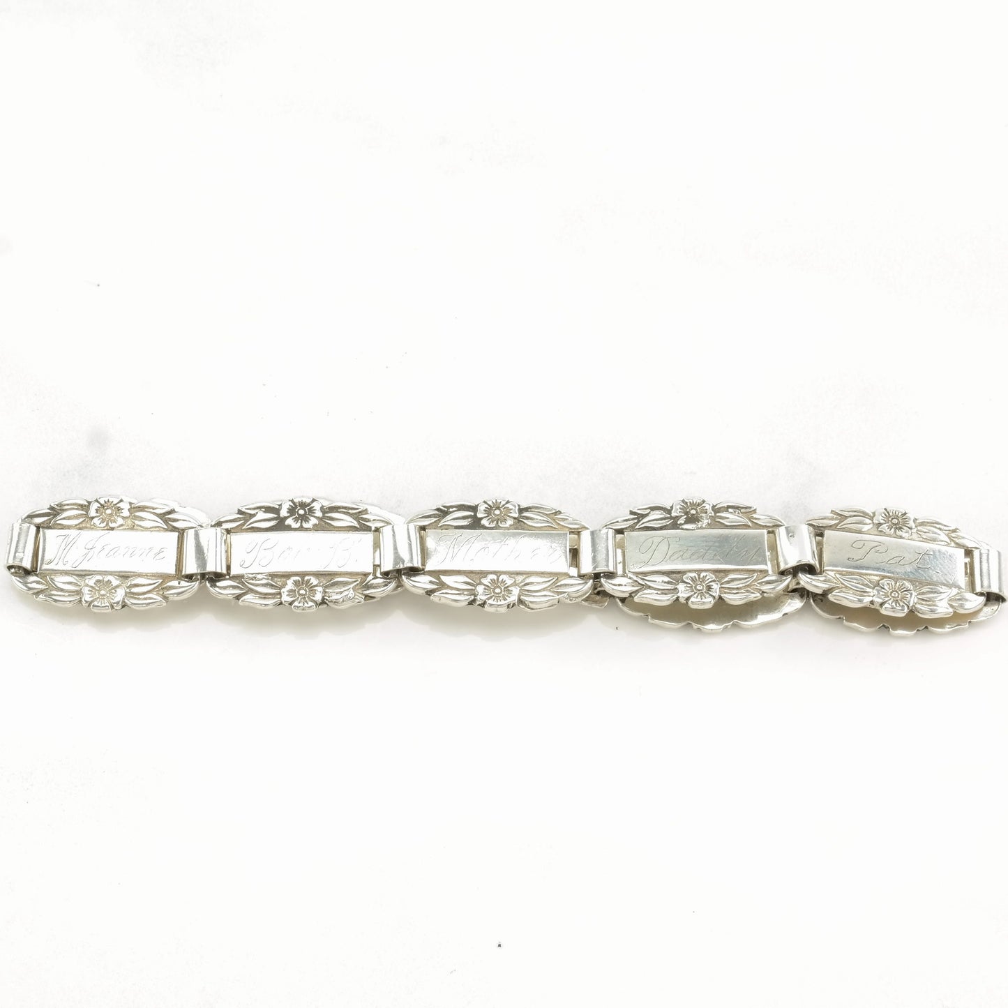 Forget Me Not Sterling Silver Link Bracelet Floral Engraved