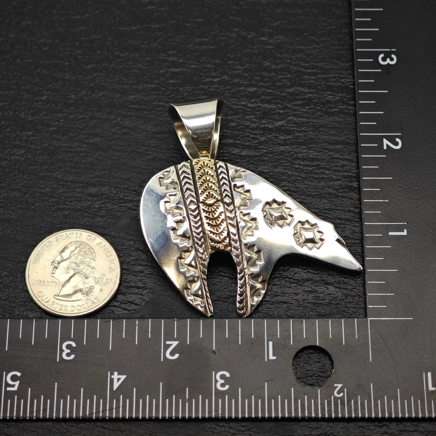 Native American Bear 14K Gold Accent Pendant Sterling Silver P2833