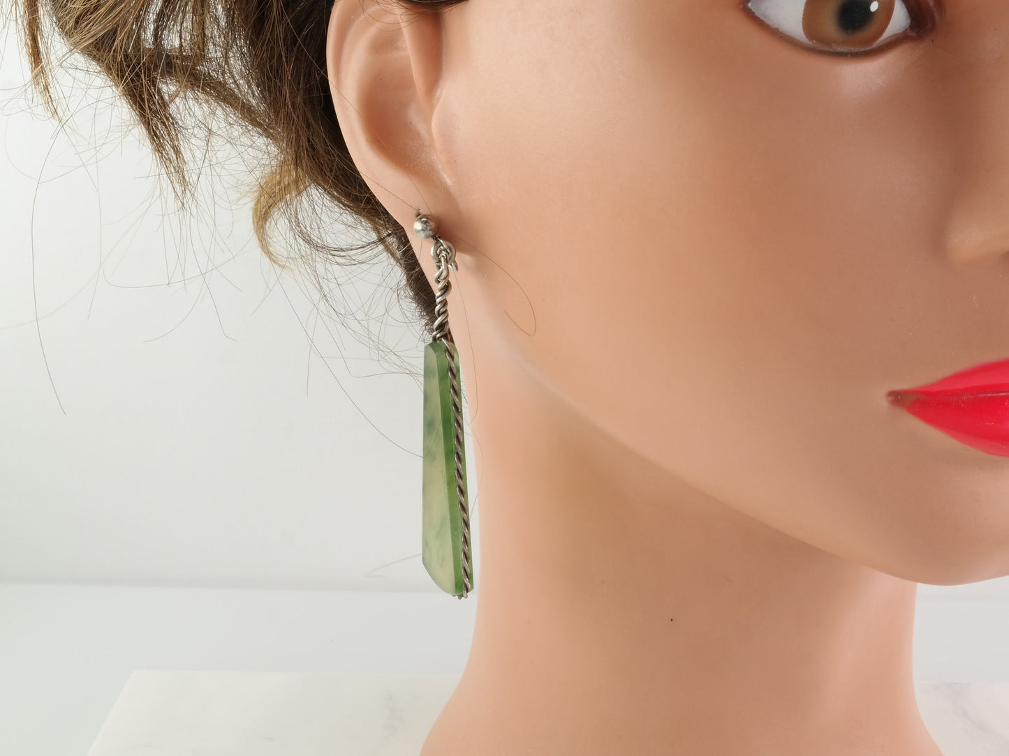 Sterling Silver Green Jade Earrings Screwback