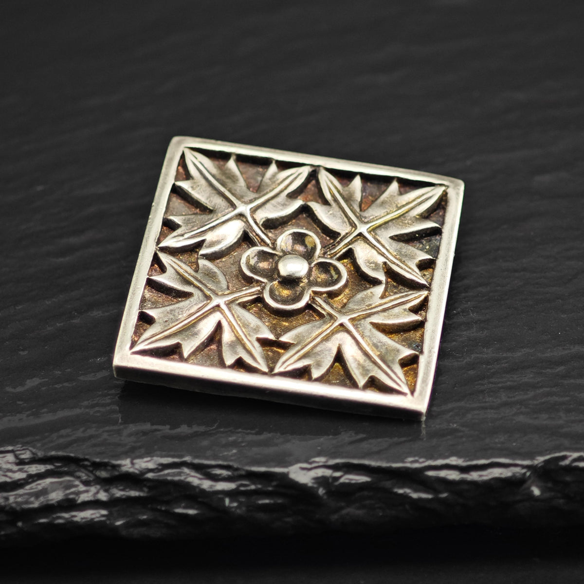 MFA Flower Leaf Square Sterling Silver Pendant Brooch P3098