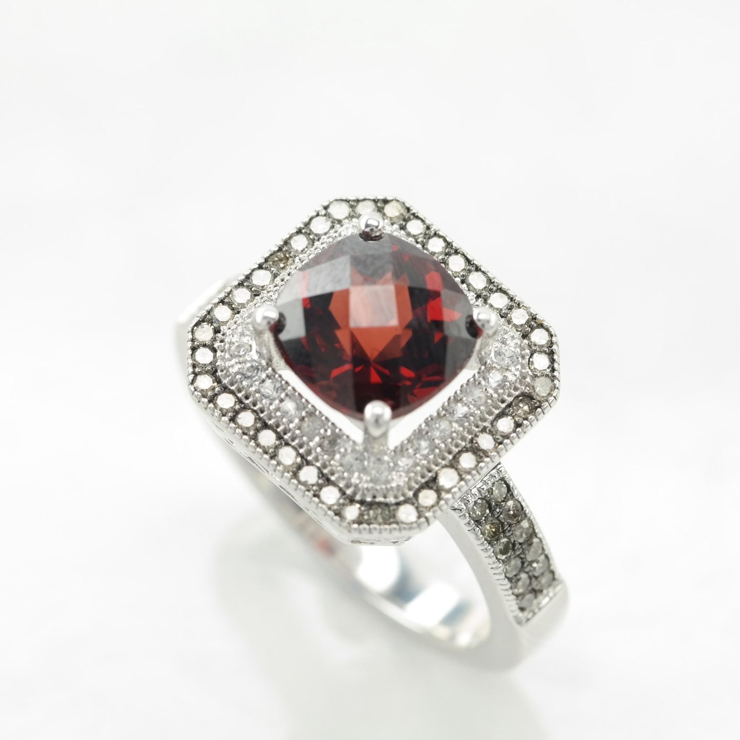 Garnet Diamond Sterling Silver Ring Size 7