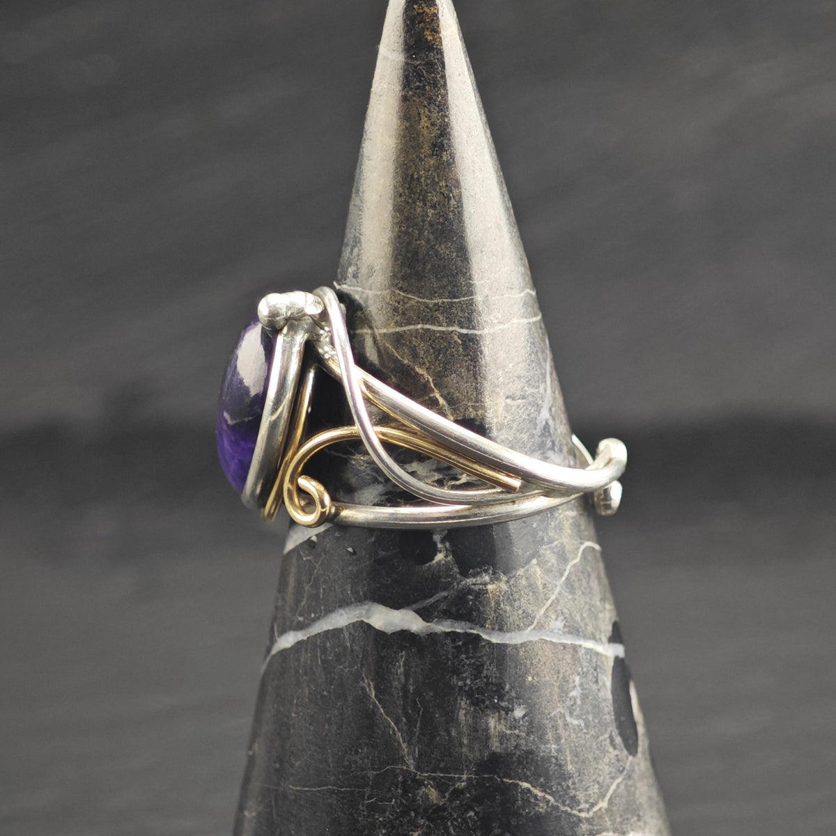Purple Gemstone Gold Tone Accent Open Band Sterling Silver Ring Sz 11 R6754