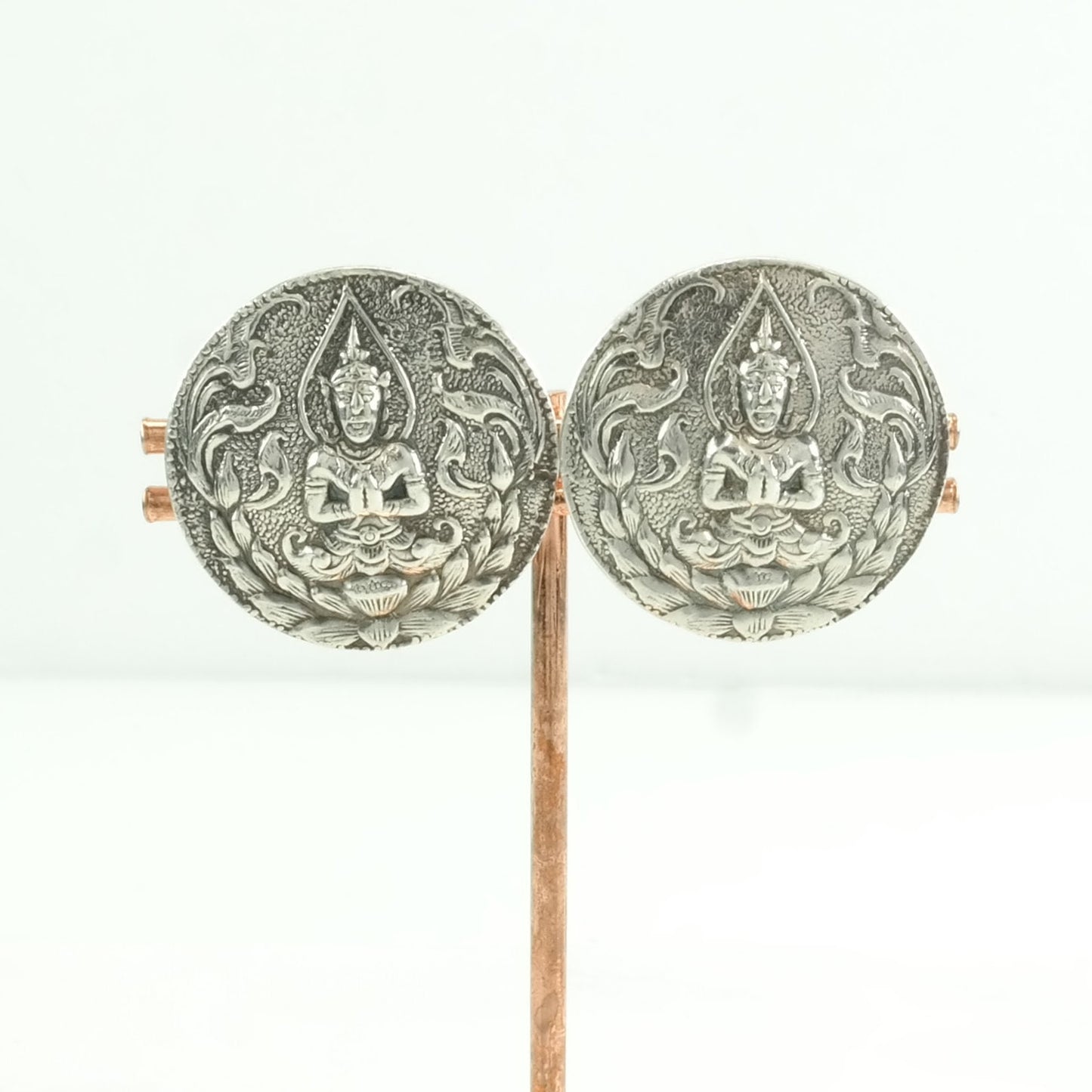 Vintage Sterling Silver Clip on Earrings Siam, God Ethnic