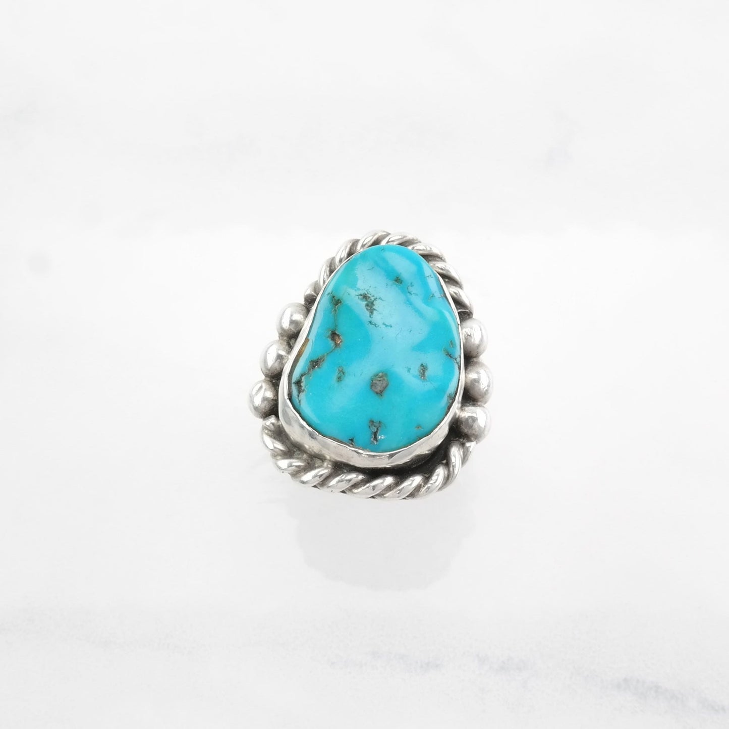 Native American Sterling Silver Ring, Natural Turquoise Blue Size 7 1/4