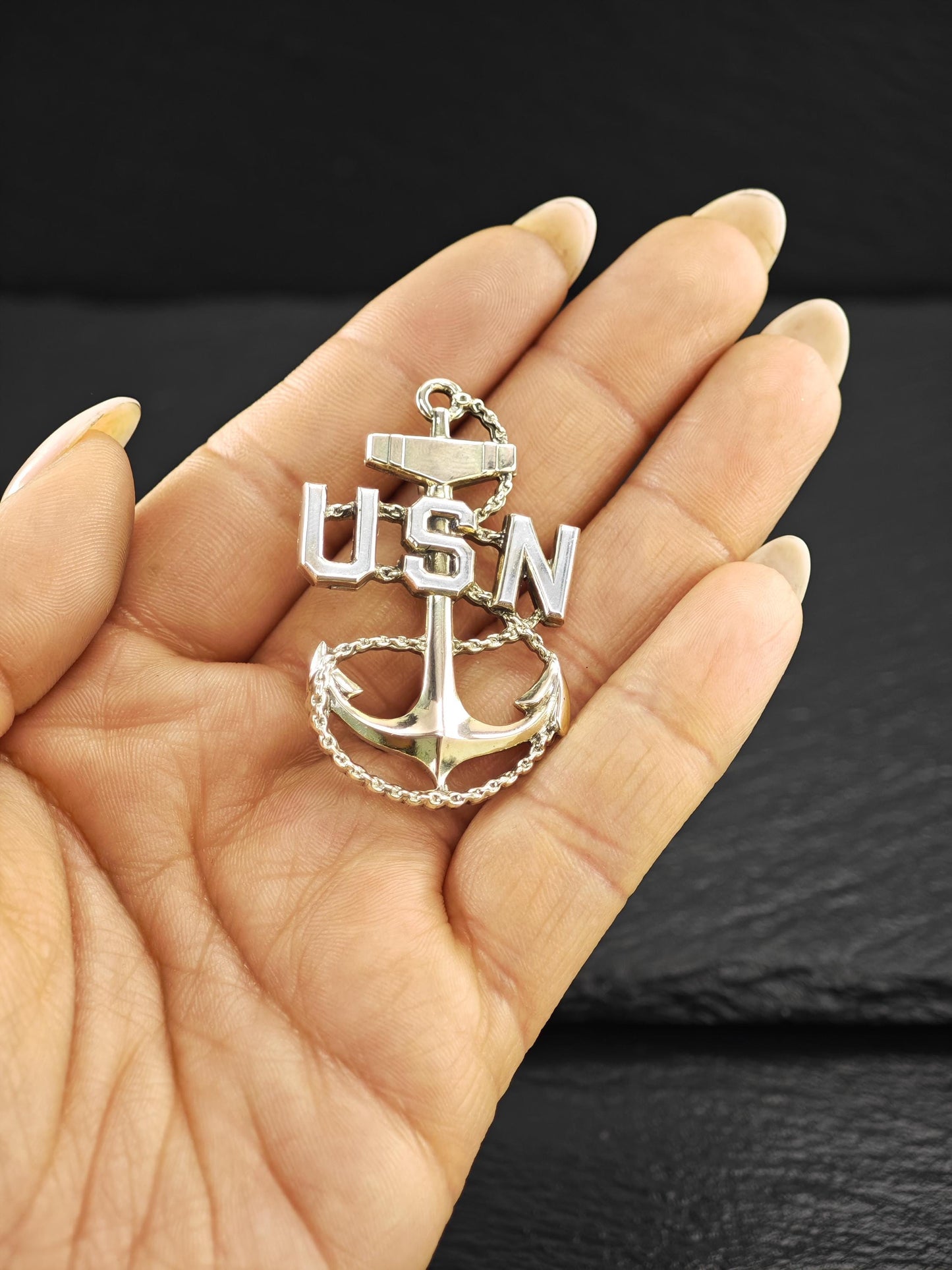 US Navy Gold Anchor Pin Brooch/Pendant Sterling Silver