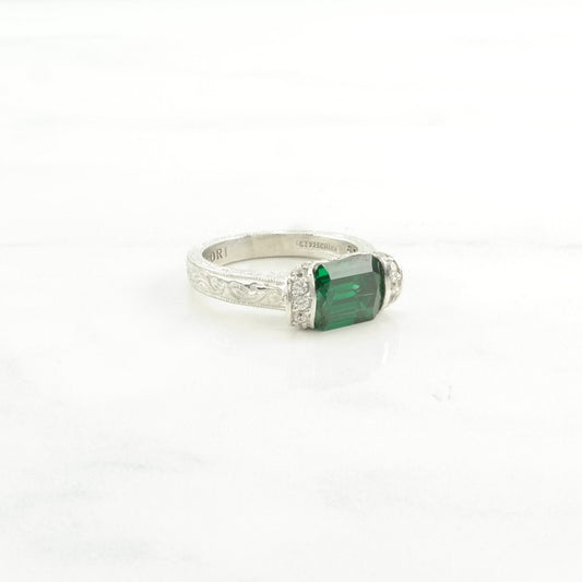Vintage Tacori Silver Ring Lab Emerald CZ Sterling Green Size 6