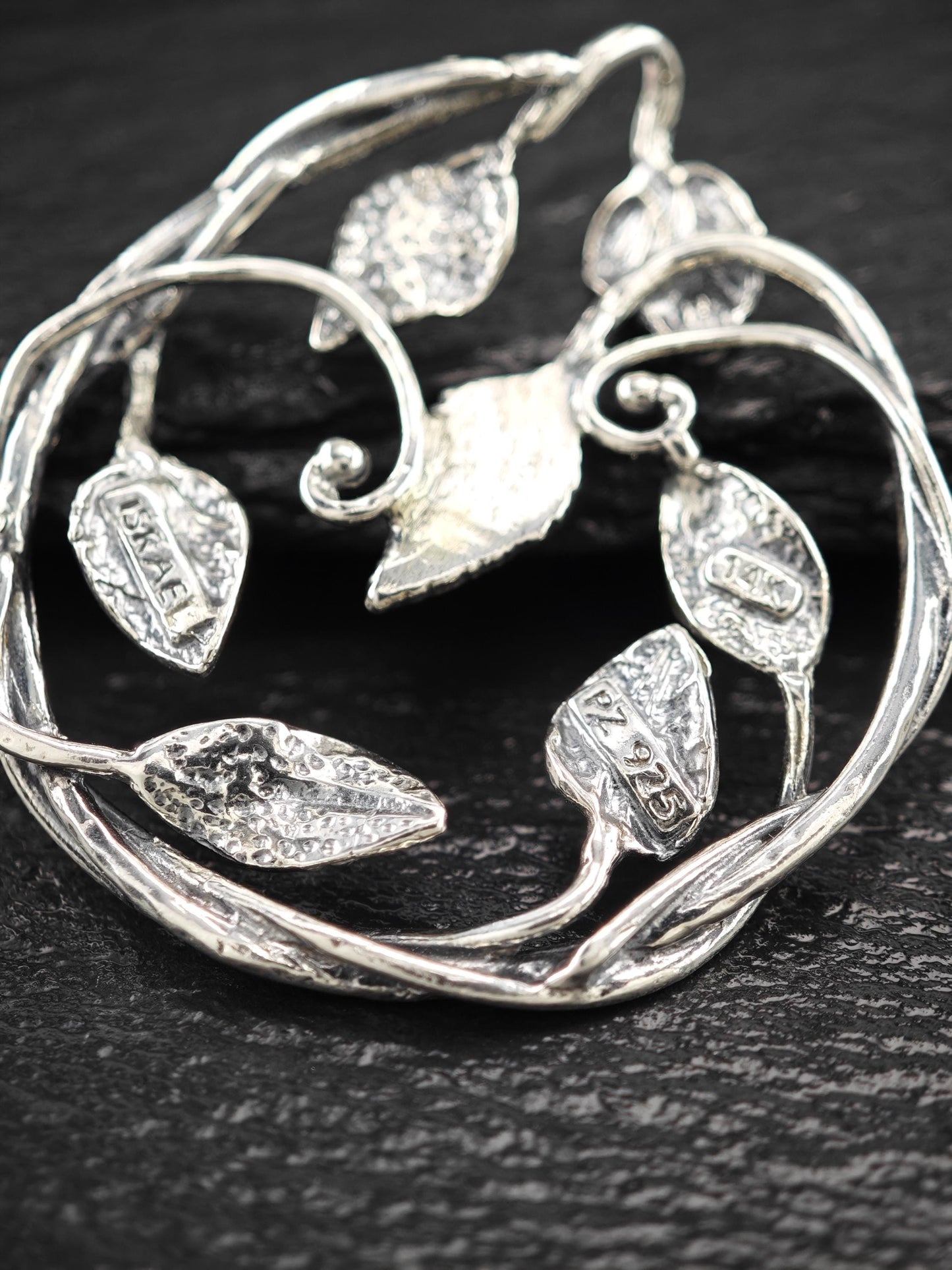 PZ Israel, 14K Gold Accent Leaf Pendant Sterling Silver P2733