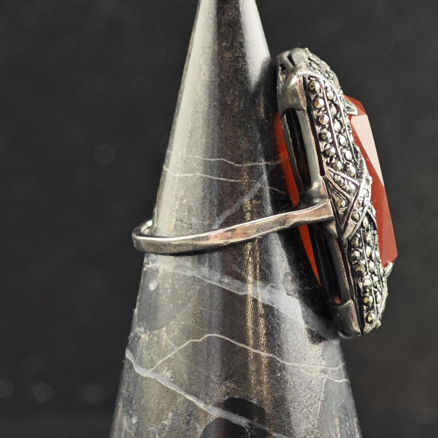 Vintage Art Deco Carnelian Sterling Silver Ring Sz 7.5 R6554