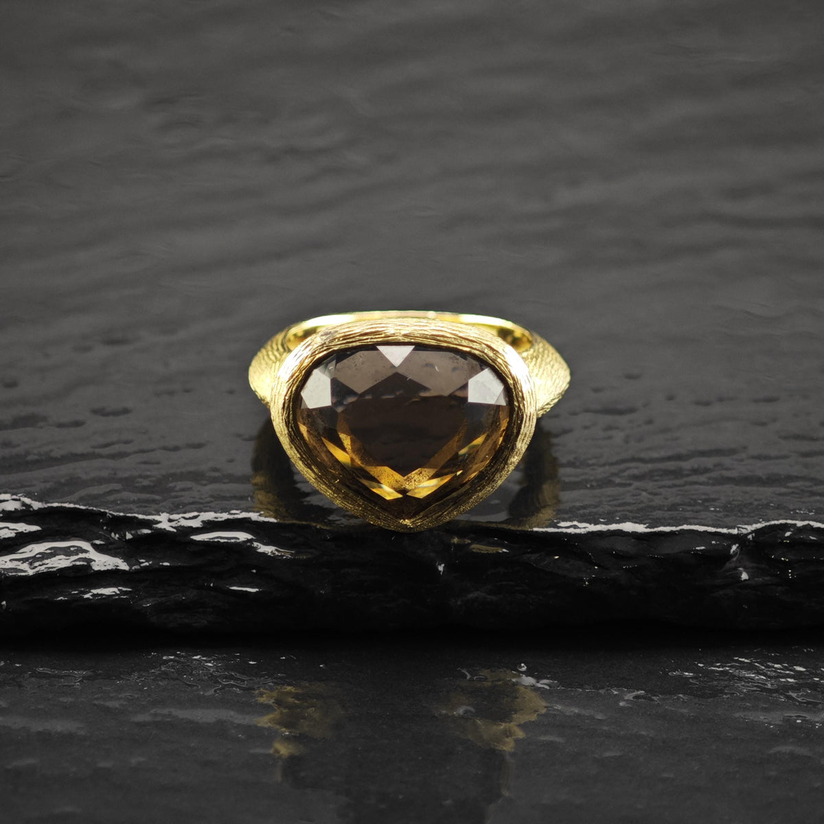 Smoky Quartz Gold-Plated Sterling Silver Ring Sz 5 3/4 R6831