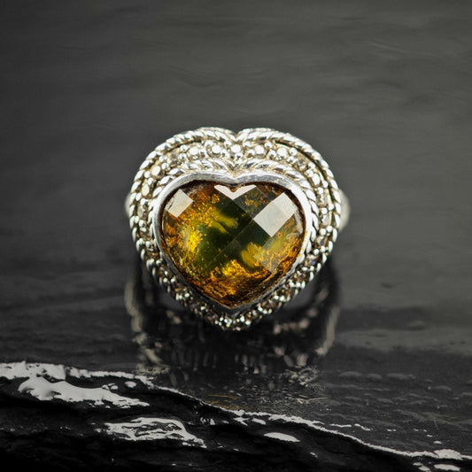 Vintage Judith Ripka Heart Quartz Doublet CZ Sterling Silver Ring Sz 4 R6819