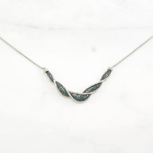 Sterling Silver Blue & White Diamond Twisted Necklace