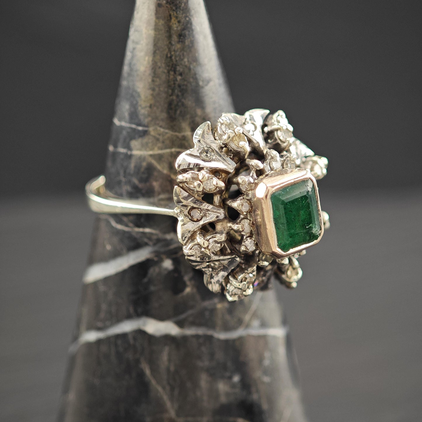 1ct Emerald Diamond Ring Sterling Silver Gold Bezel