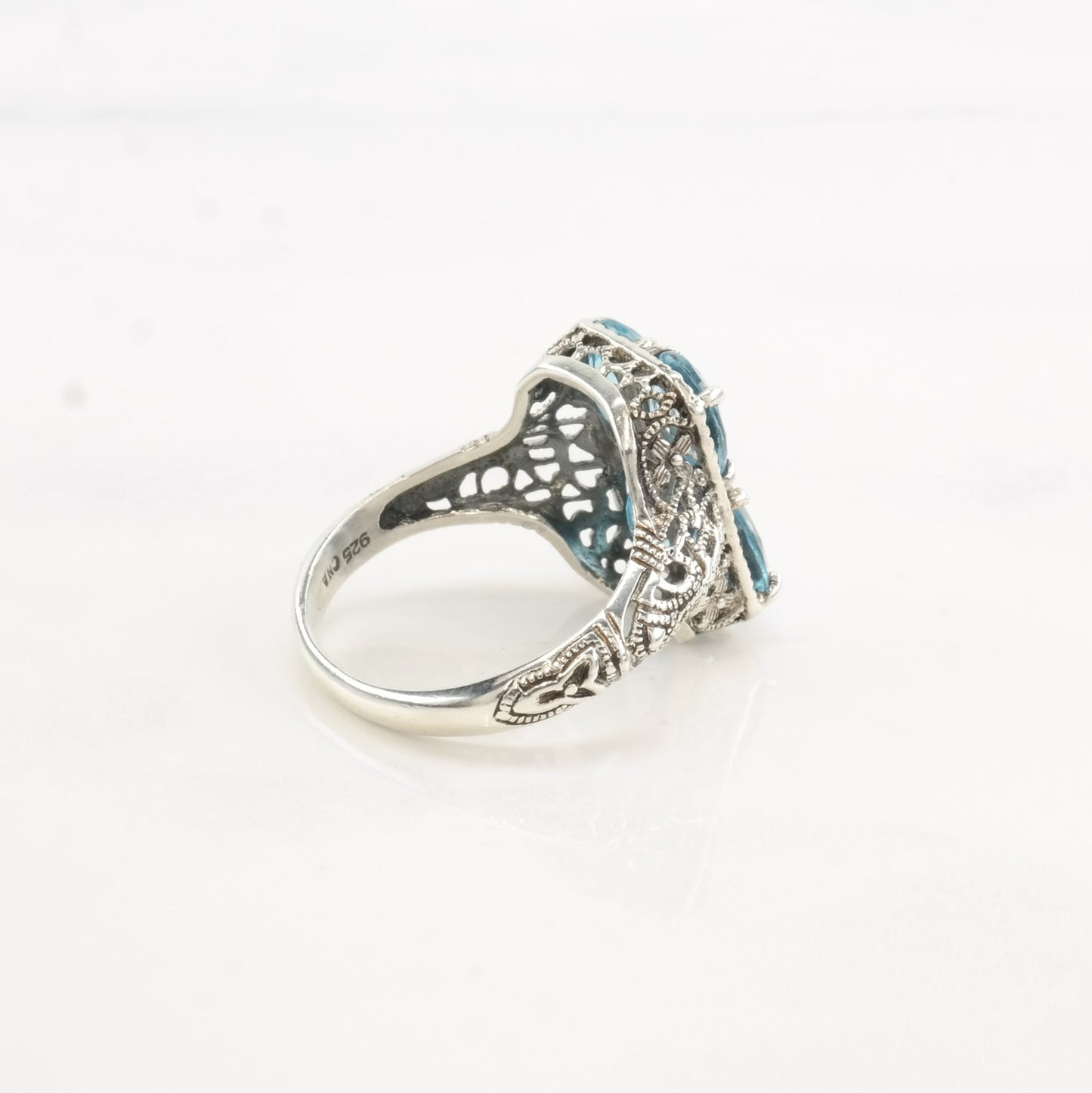 Vintage Thailand Silver Ring Topaz Filigree Sterling Size 6