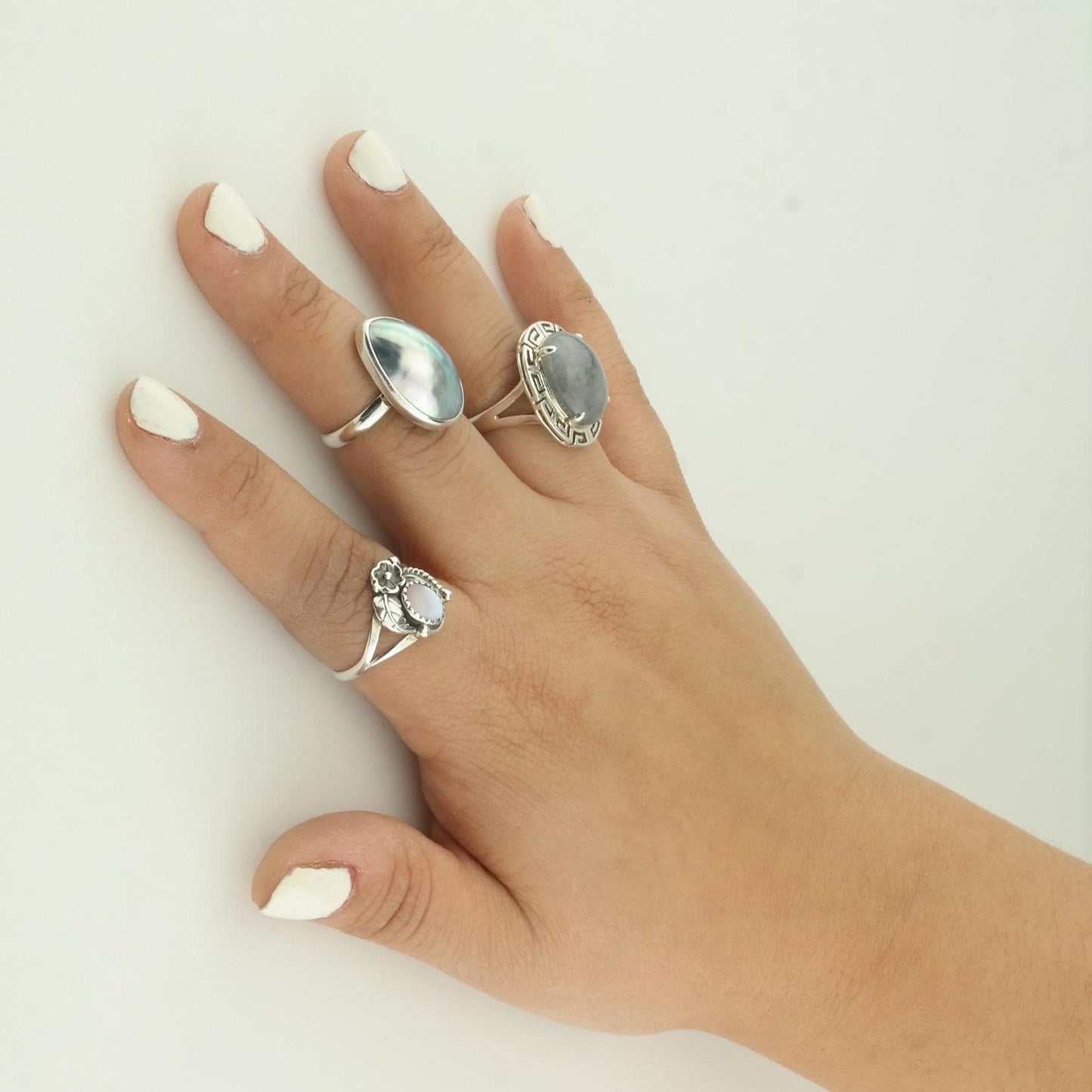 Vintage Jade Silver Ring Greek Key Sterling Size 7