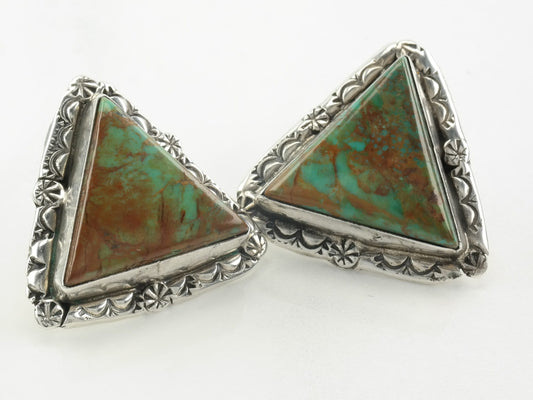 Southwest Sterling Silver Turquoise Triangle Earrings Stud