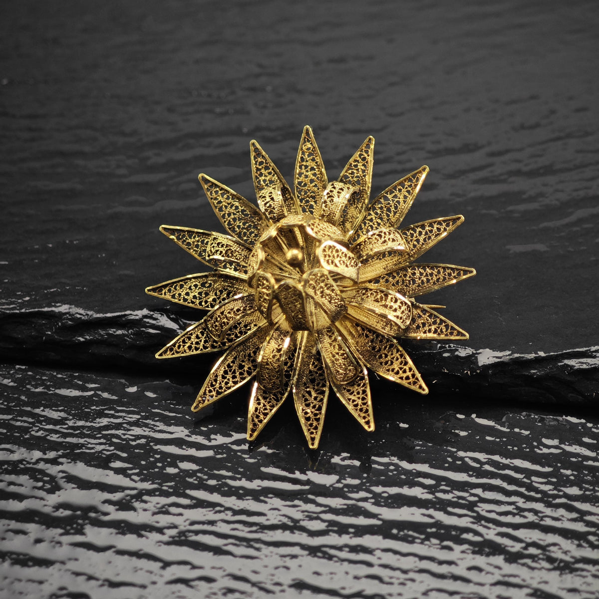 Floral Vermeil Gold Filigree Sterling Silver Brooch B2282