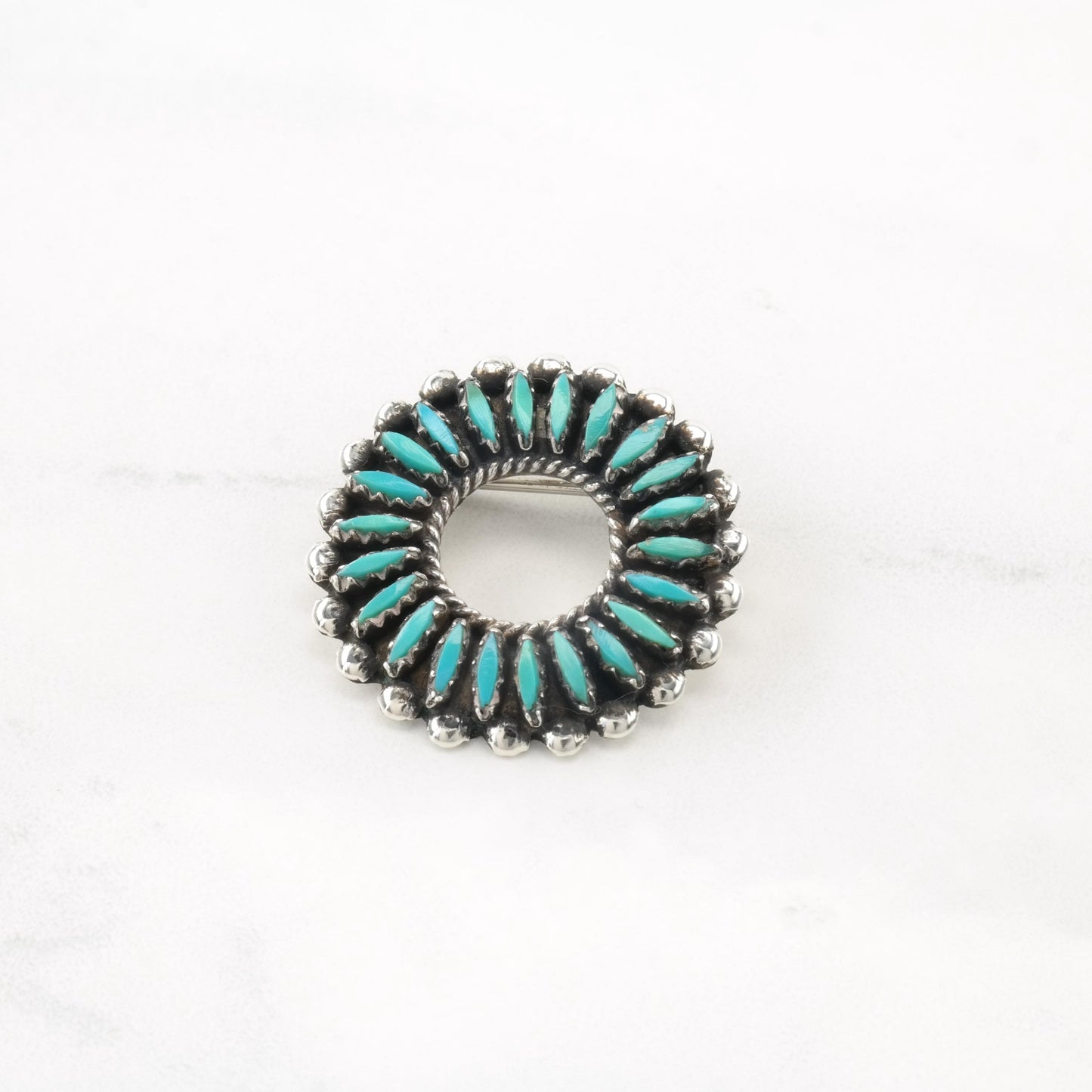 Choice Native American Turquoise MOP Floral Sunface, Turquoise Floral Cluster Sterling Silver Brooch Pendant