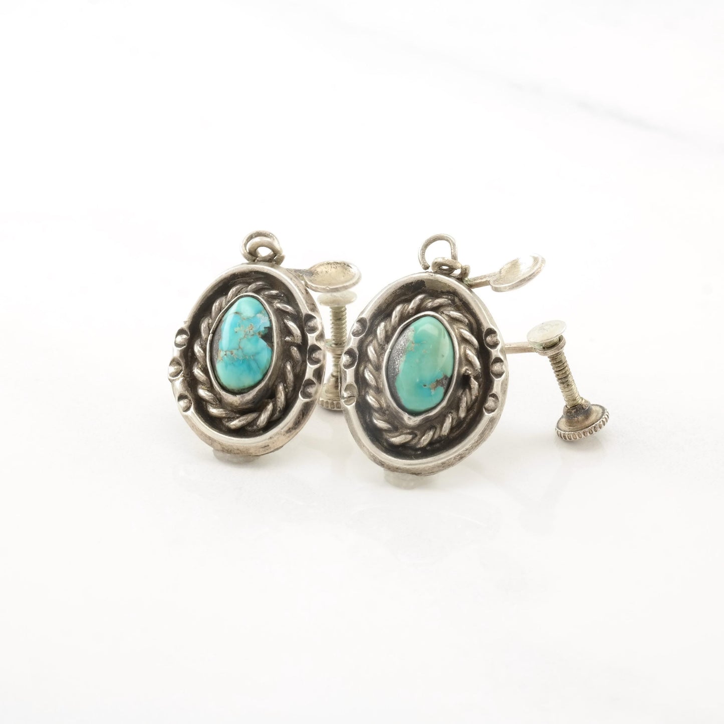 Choice of Vintage Native American Blue Turquoise, Spiderweb Sterling Silver Screw Back Earrings