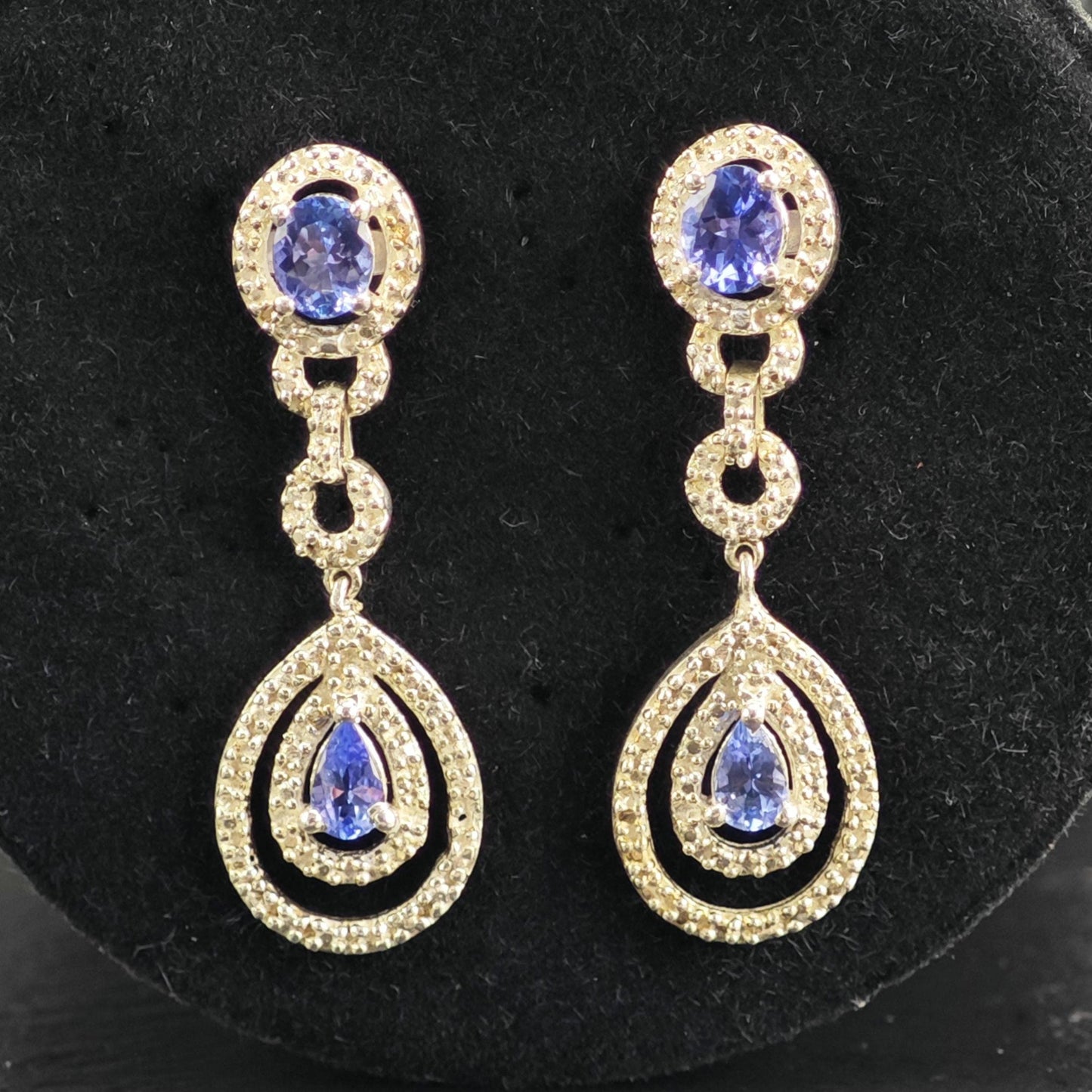 Purple Tanzanite Teardrop Stud/Dangle Sterling Silver Earrings ER3185