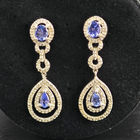 Purple Tanzanite Teardrop Stud/Dangle Sterling Silver Earrings ER3185