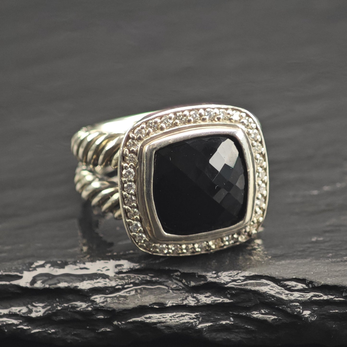 Vintage David Yurman Onyx & Diamond Sterling Silver Ring Sz 6 R6677